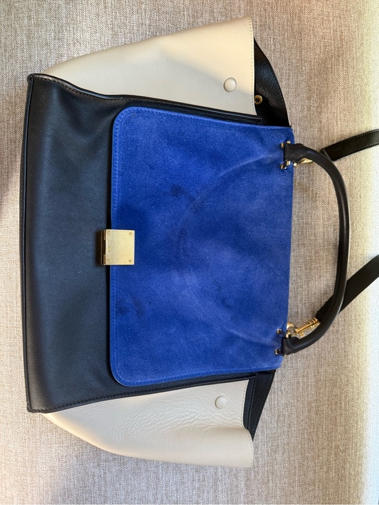 Celine Handbags - Celine Tricolor Satchel in Royal Blue, Black & Cream